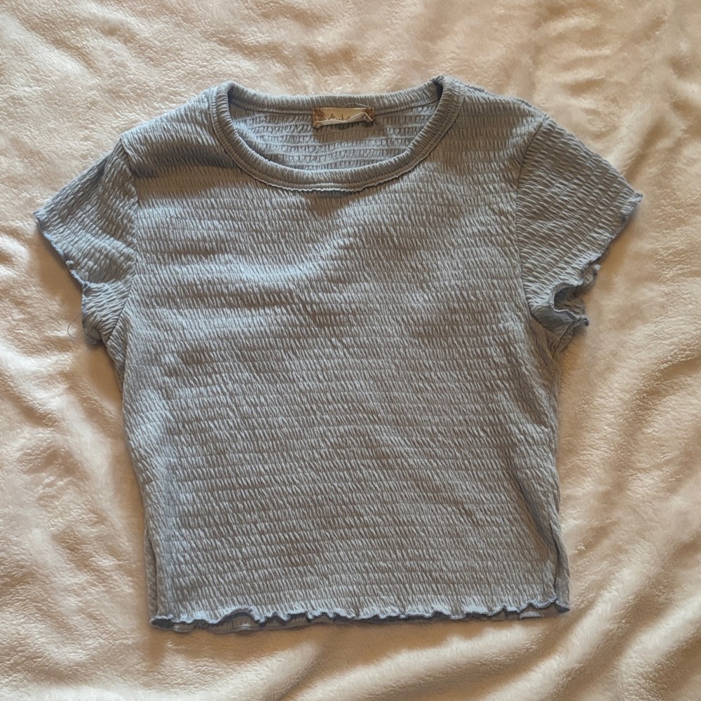 Altar'd State Light Blue Ribbed Short Sleeve Top